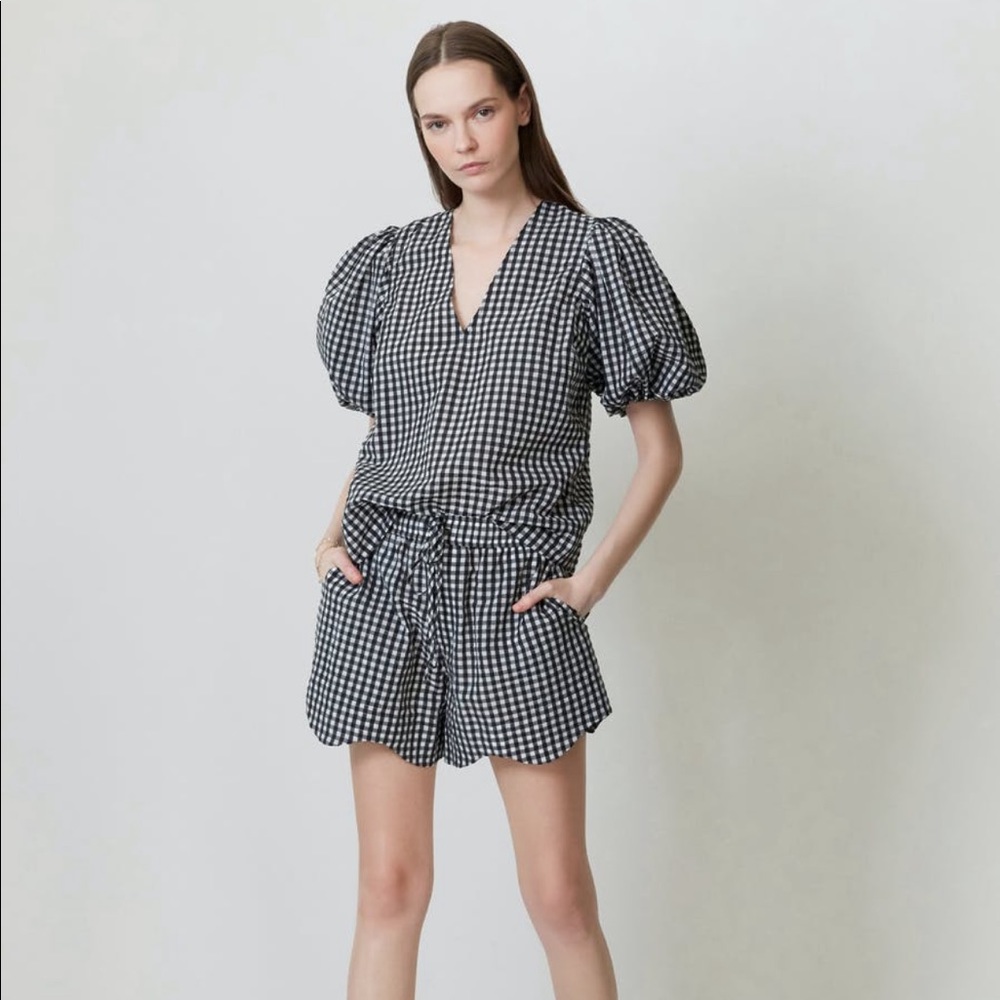 Ganni seersucker check blouse, fr36